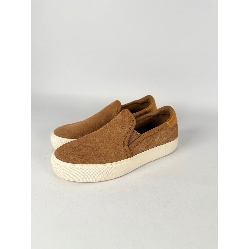 UGG Jass Chestnut Suede Slip On Platform Sneakers Womens 7 Brown‎ Leather Trim
